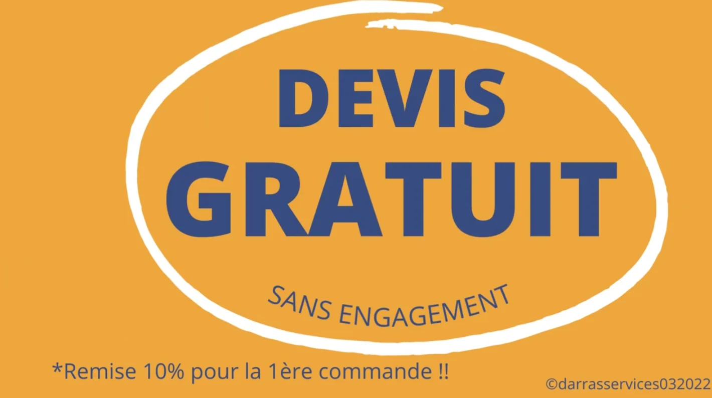 Image indiquant que le devis est gratuit et sans engagement avec une remise de 10% sur la première commande